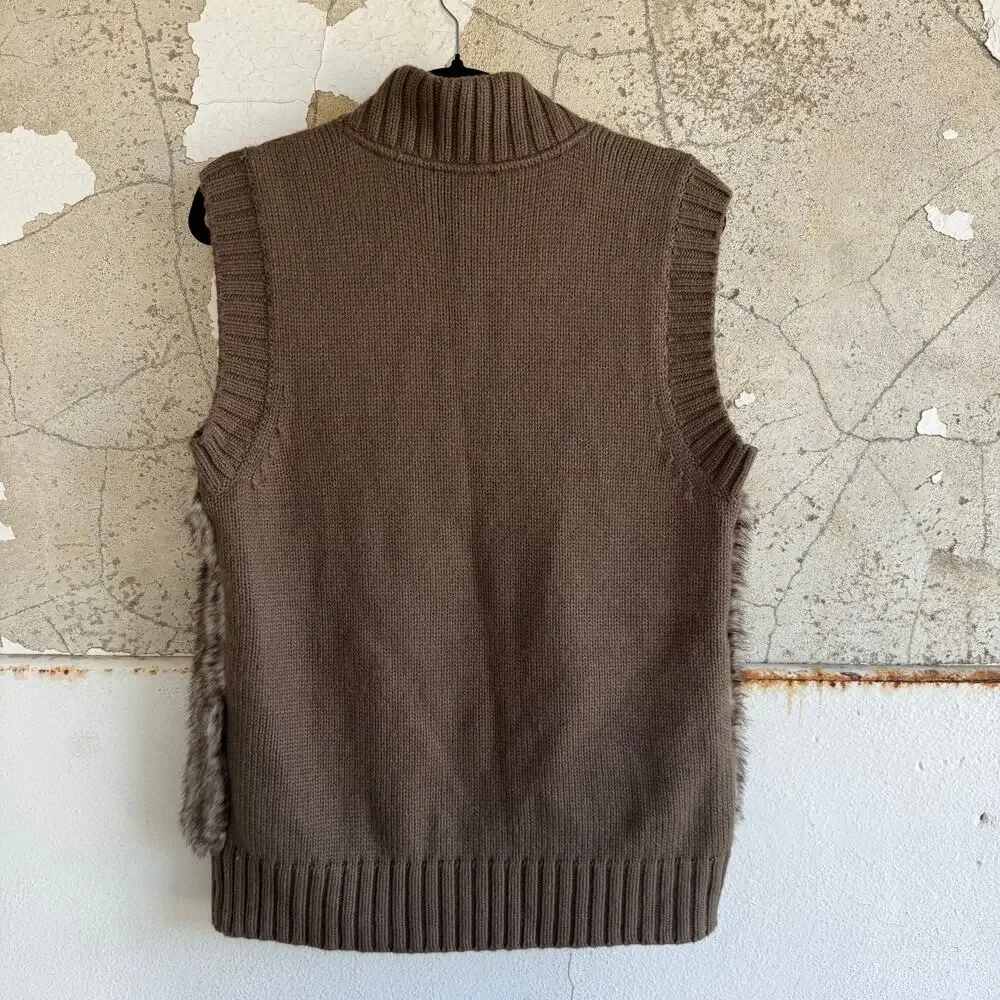 Faux Fur‎ Sweater Vest Tribal Womens M Cable Knit Mock Neck Cabincore Apres Ski - Picture 6 of 6